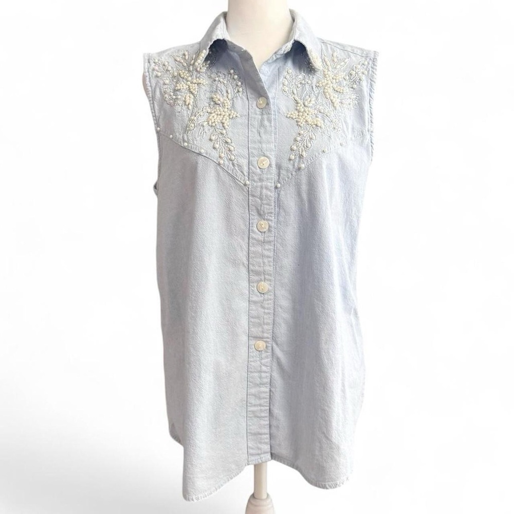 Vintage Jane Ashley Beaded Embroidered Button Down Tank Top M